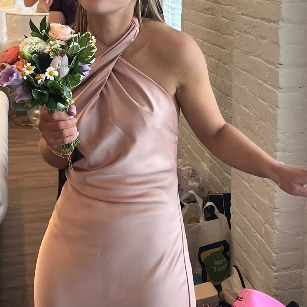Show Me Your Mumu Jasmine Halter Midi Dress in Rose Gold in XXS